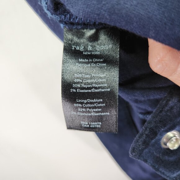Rag & Bone Velvet Skinny Jeans Women’s 23 Blue Zip Up Pants Slim Straight - Picture 9 of 11